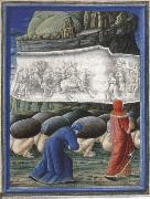 Dante,Guided by virgil bows before a relief depicting Emperor Trajan and the widow in canto X of the Purgatorio